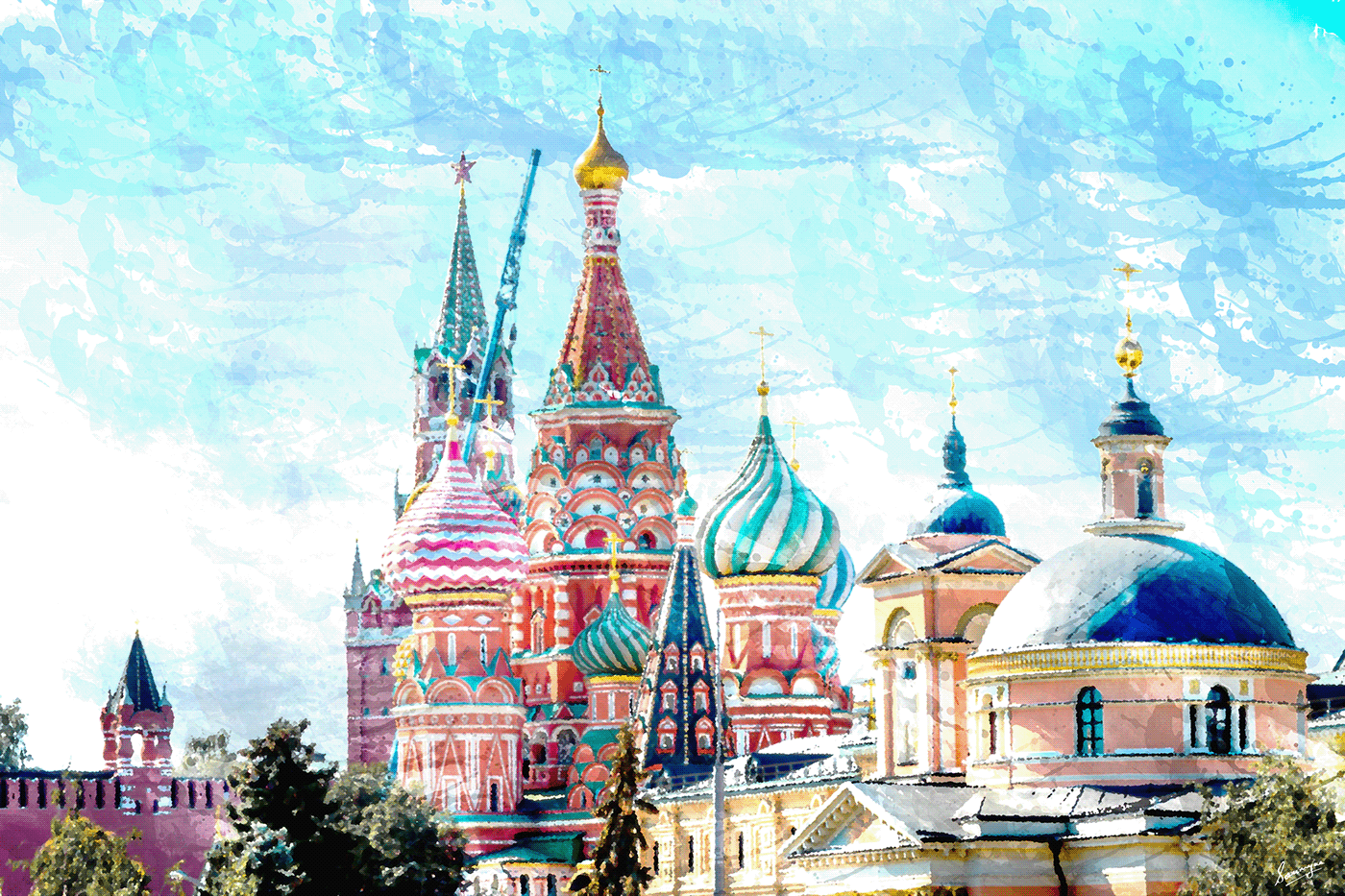 canvas Digital Art  digital painting digital print scenery St Basil Cathedral structure wall hanging watercolor