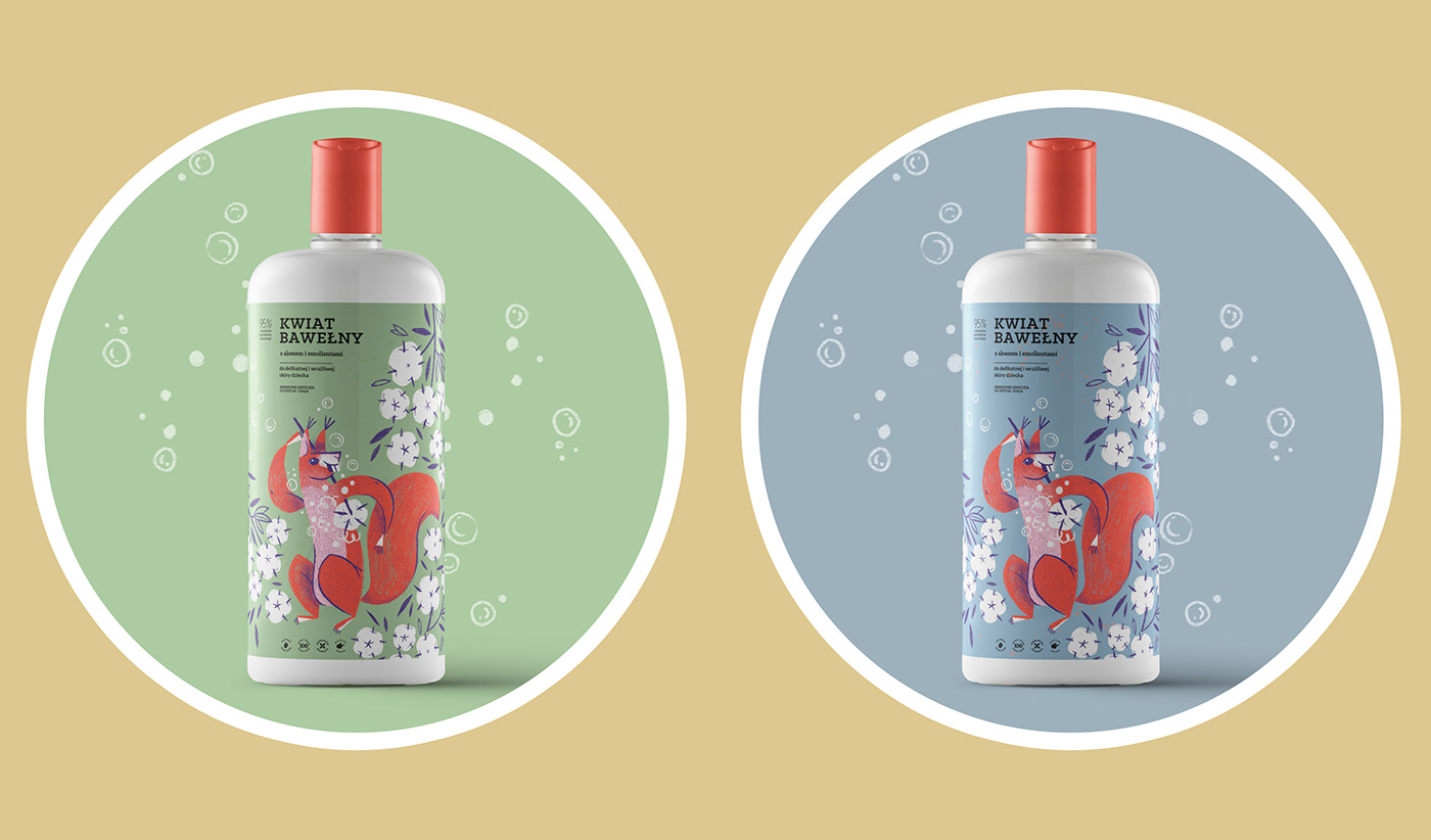 ILLUSTRATION  package squirell cotton shampoo kids Cosmetic bodywash