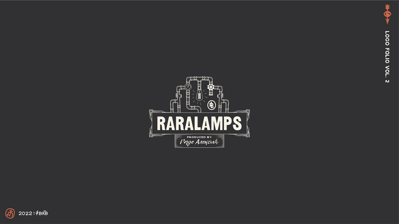Art deco style logo for Raralamps with tubes and lightbulbs