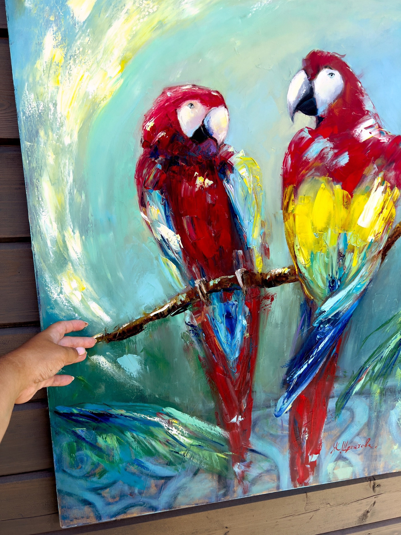 птицы картина живопись искусство художник колибри попугаи яркая картина