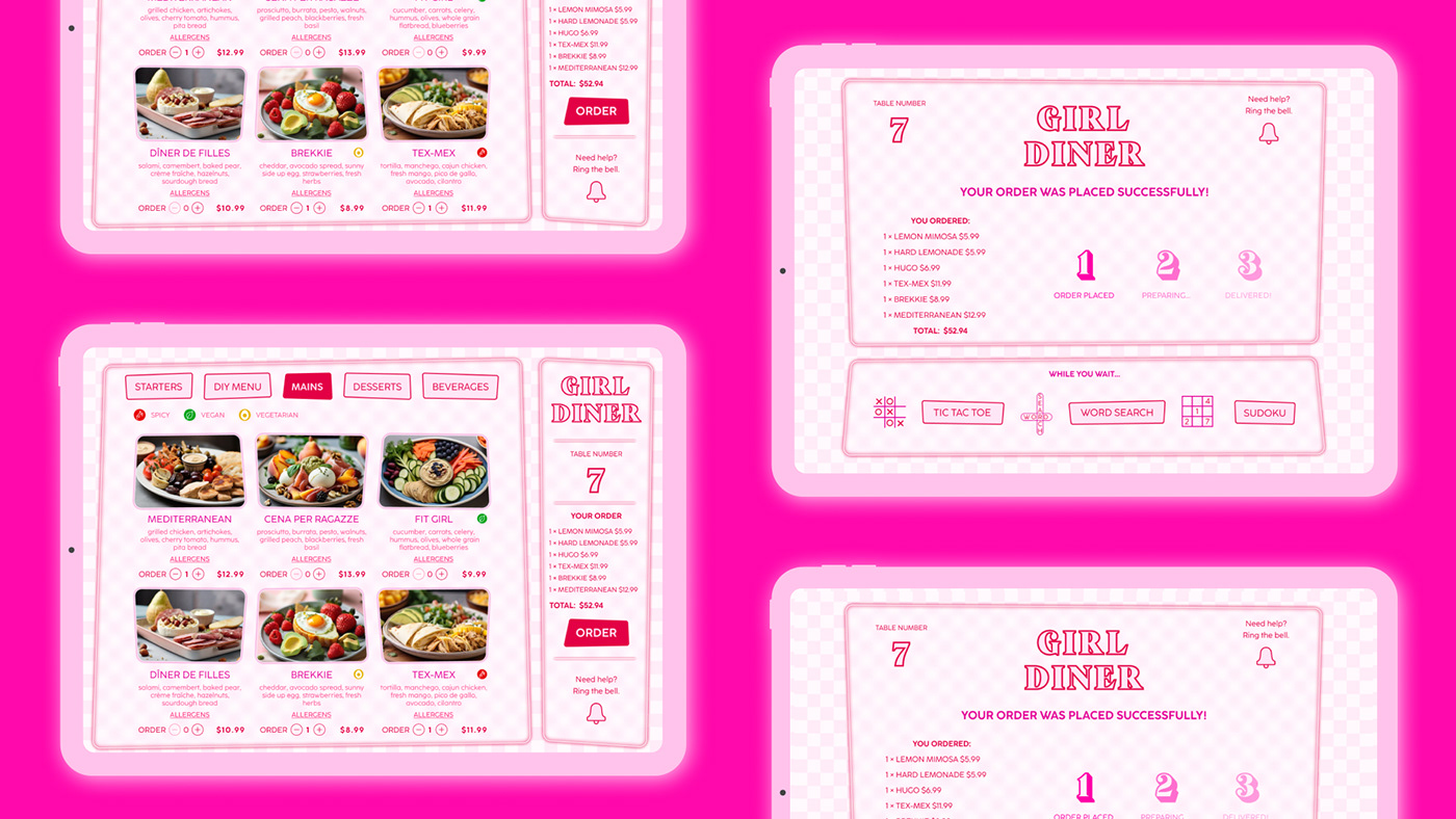 menu restaurant brand identity Graphic Designer UI/UX Mobile app Web Design  user interface Figma pink