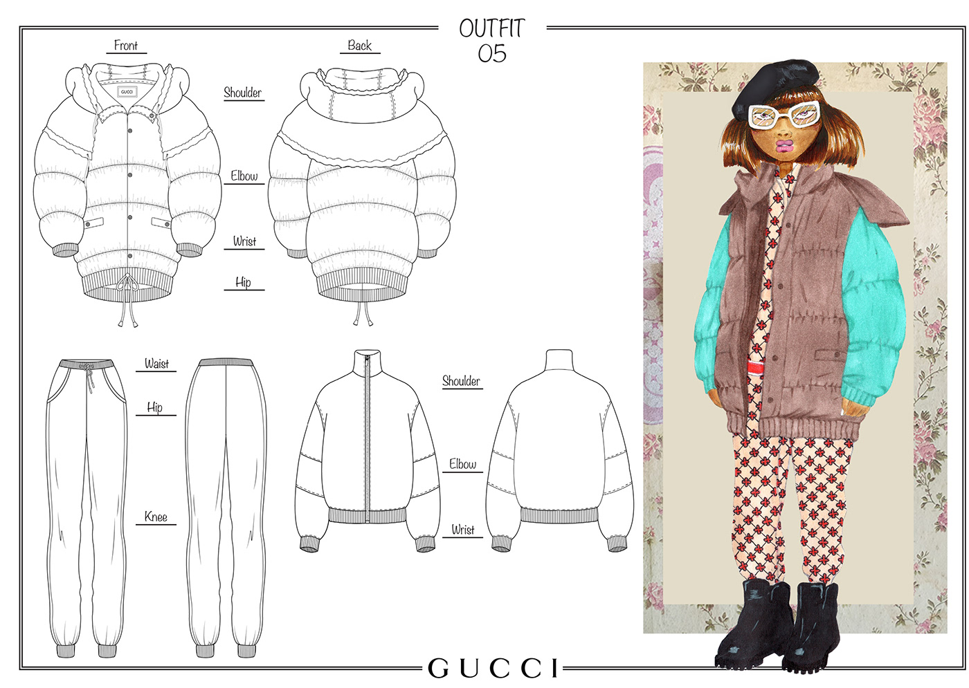 fashion design gucci illustrations Menswear moodboard portfolio research technical drawing