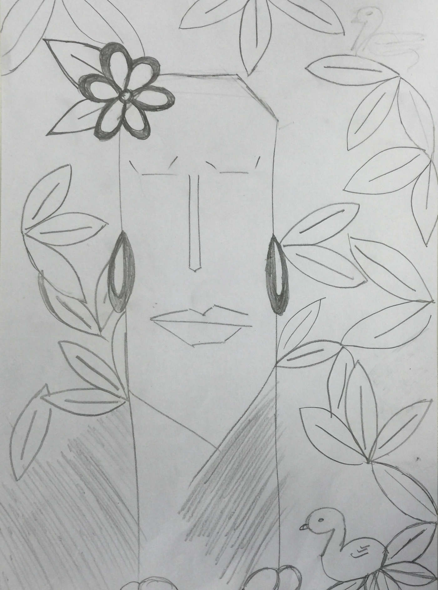 monochrome pencil sketch tribal woman