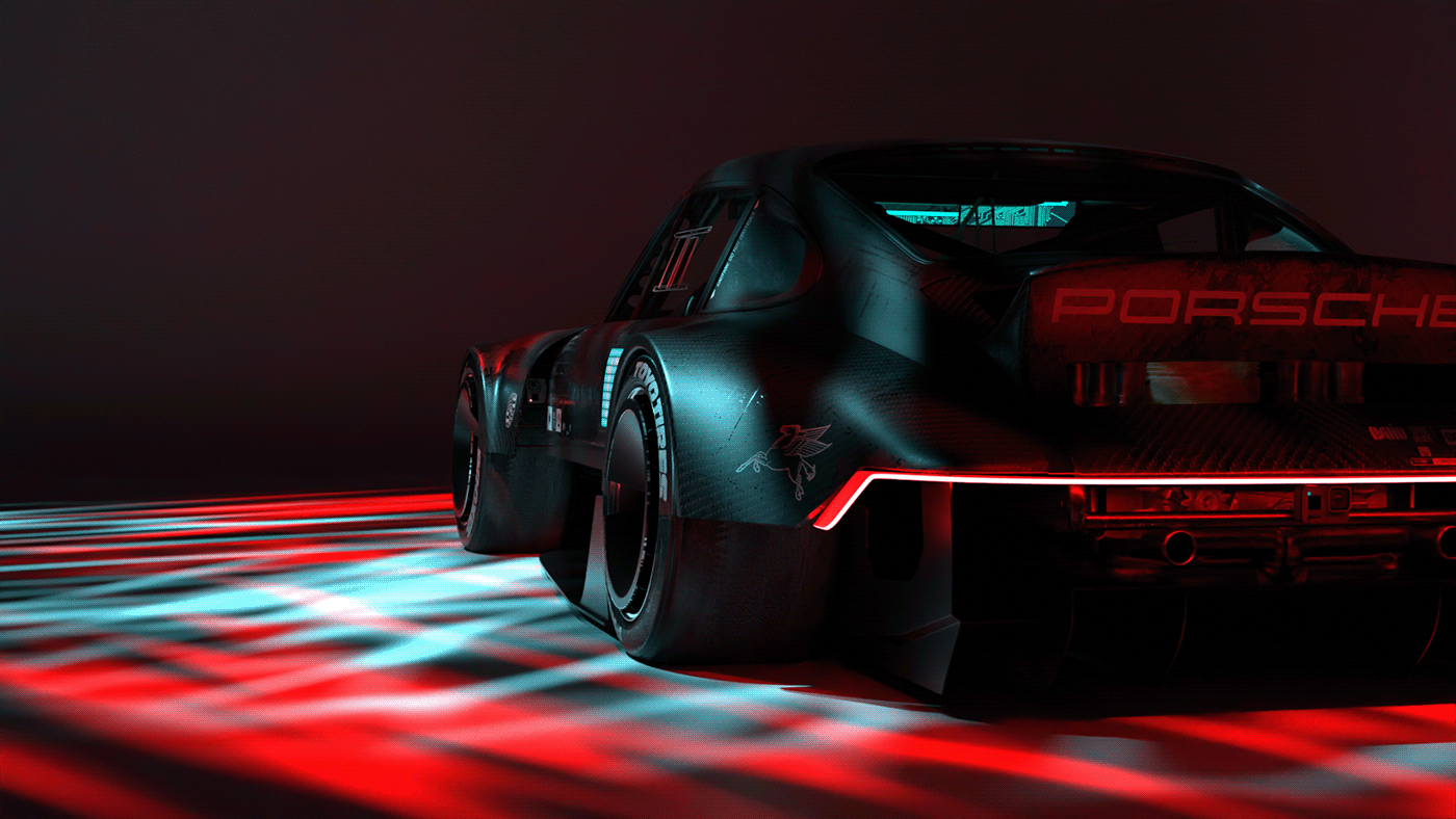 car Porsche Porsche 911 Cyberpunk concept art 3D Render blender 3d modeling CGI