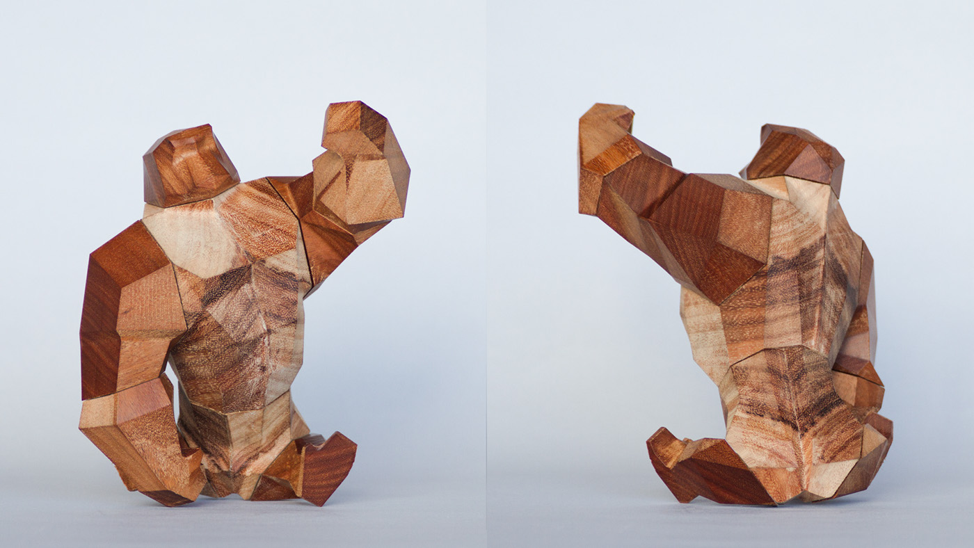 low-poly wood Poseable Figure animal art toy Simian