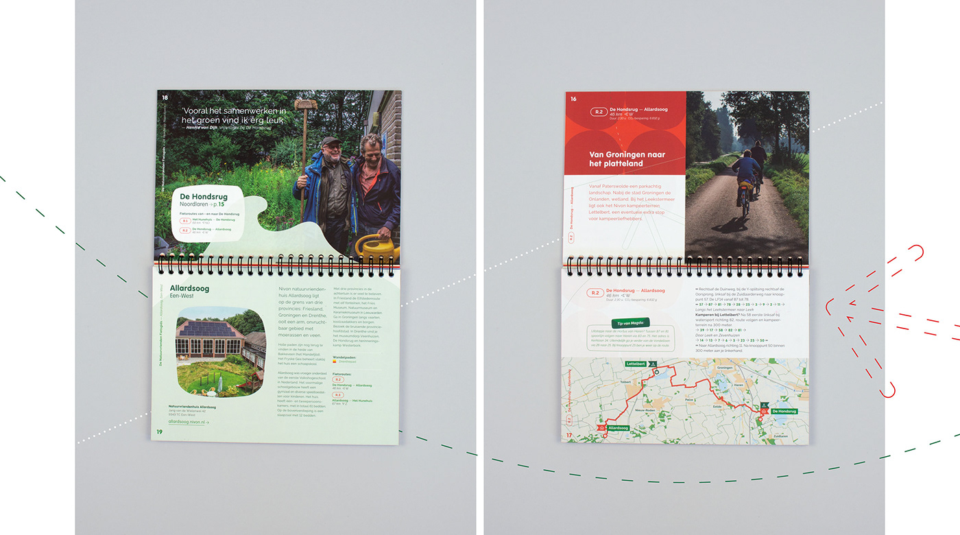 book Cycling editorial design  Fietsgids green Nature Nivon Natuurvrienden The Netherlands tourism waterproof