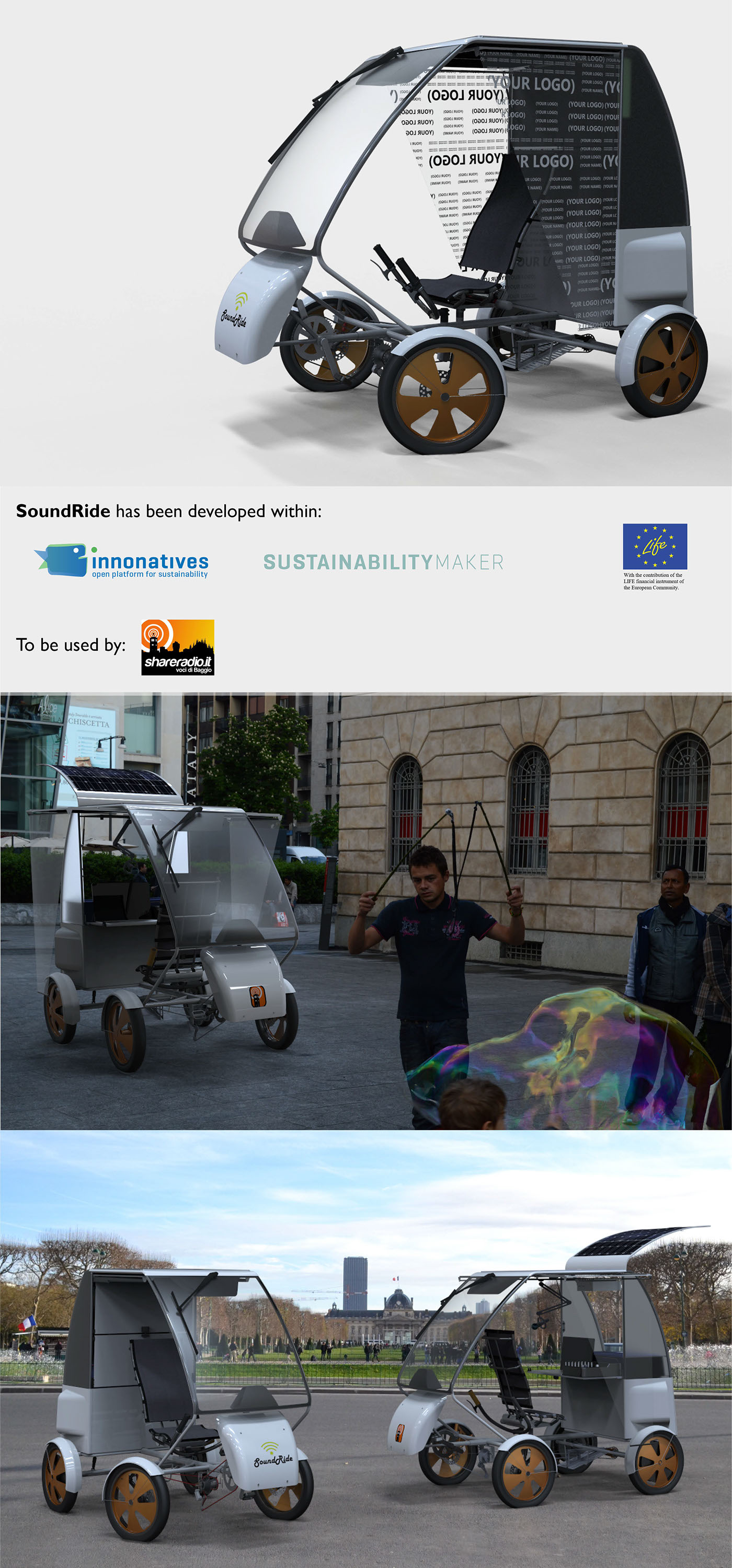 Sustainability renewable quadricycle sustainable mobility Radio solar energy panels