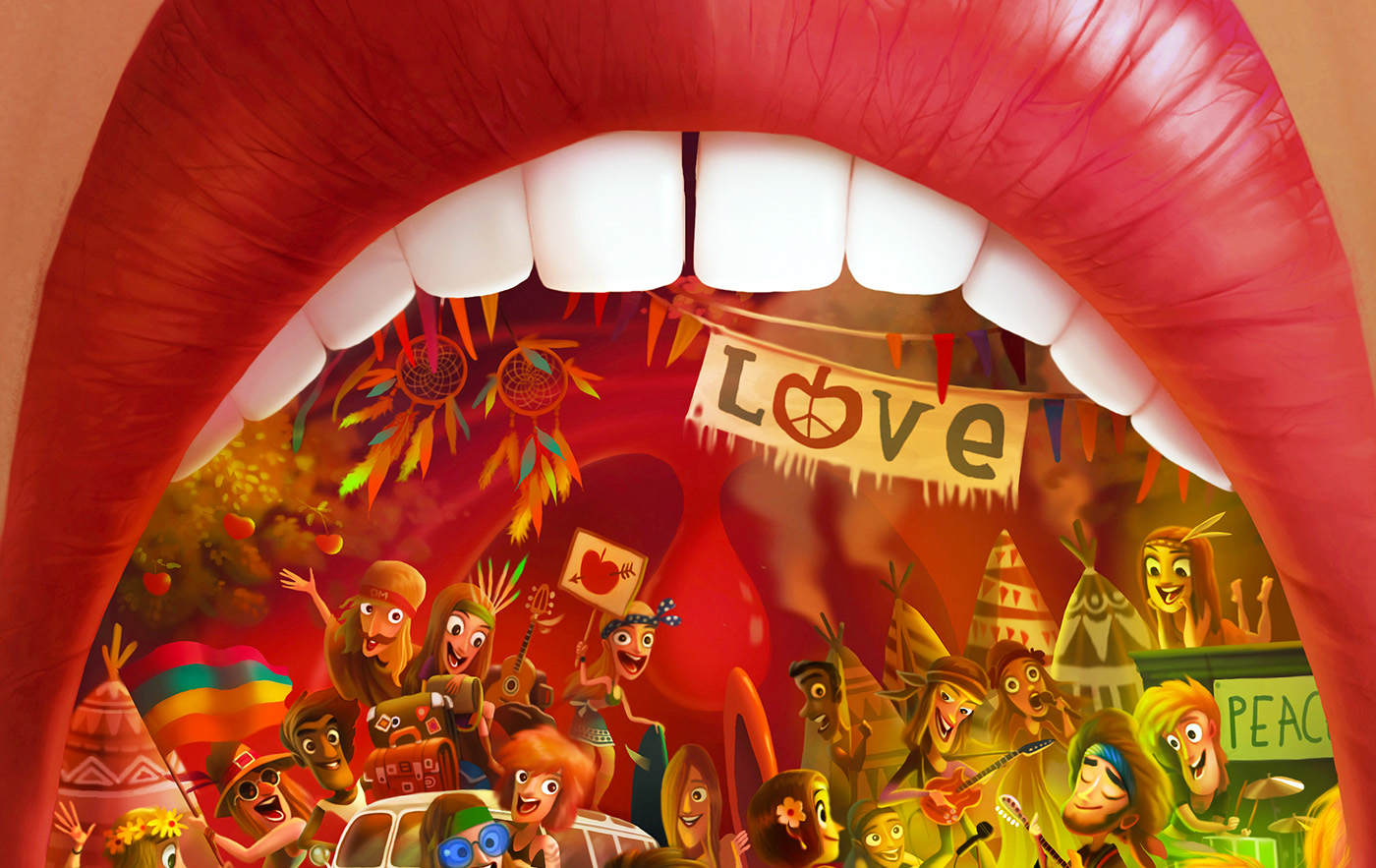 disco hippy 2D Animation fruits lips Carnival