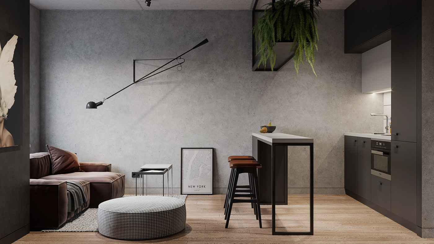 Minimalism concrete LOFT Interior studio design Metall