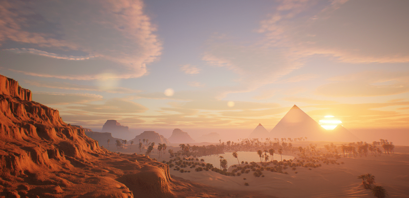 ancient egypt concept art Digital Art  environment Environment design Game Art Level Design oasis pyramid Unreal Engine