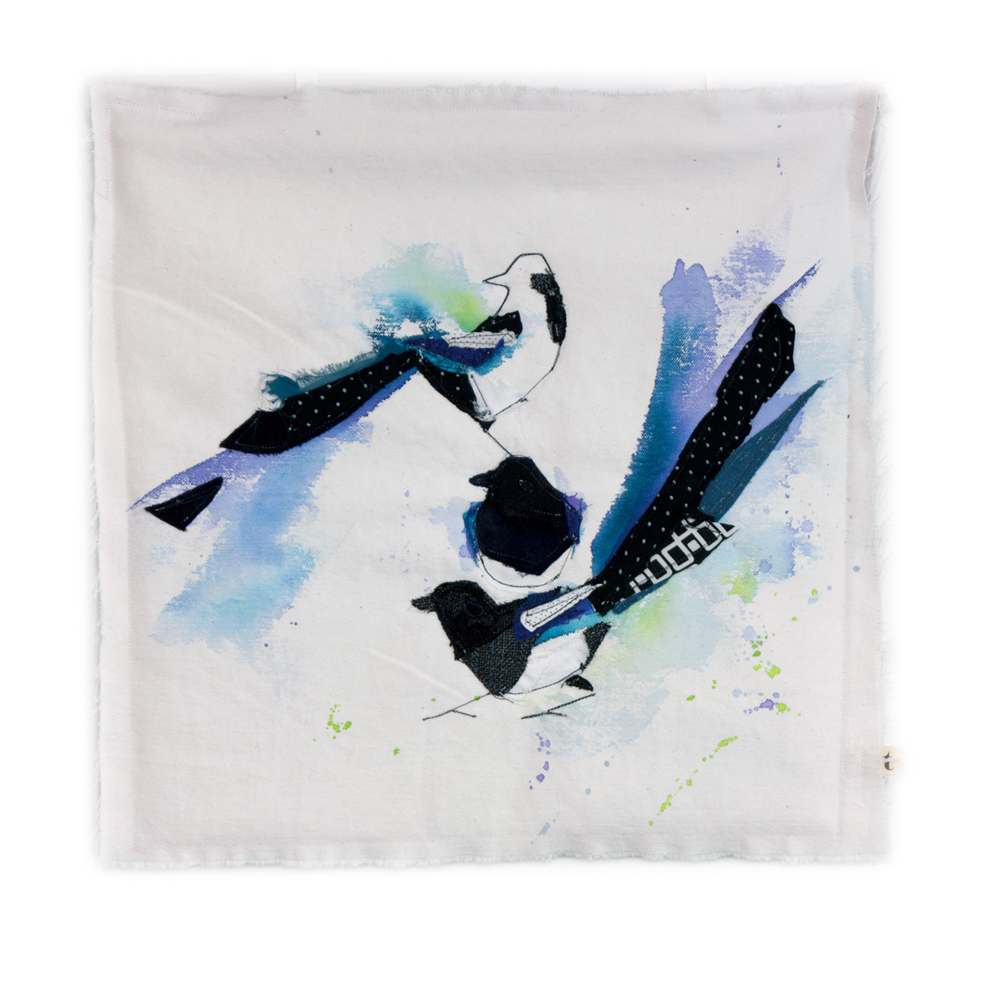 art bird bleed craft fine art magpie textile collage watercolour