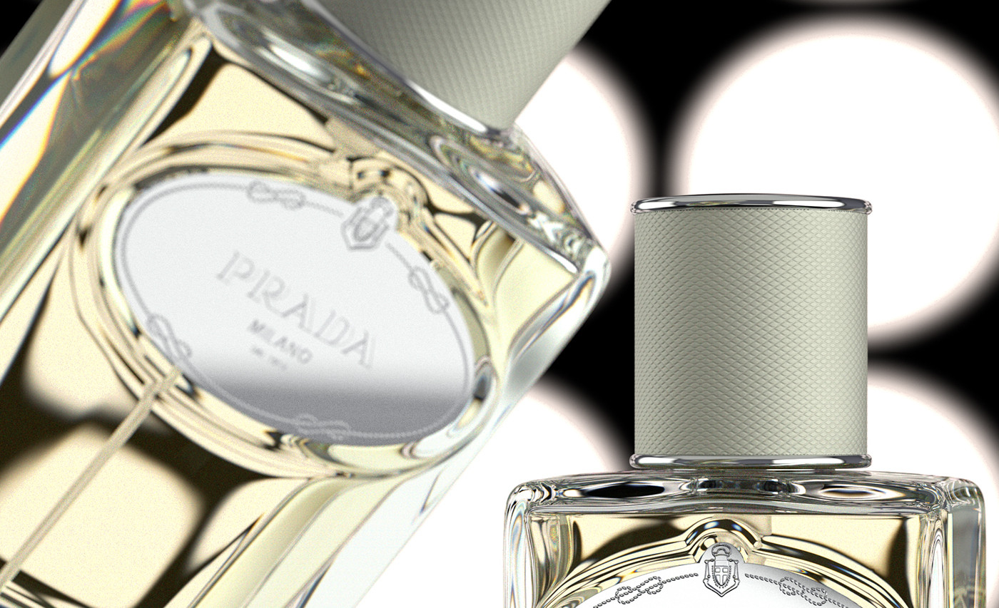 prada perfume bottle CGI campaign visual glass refraction