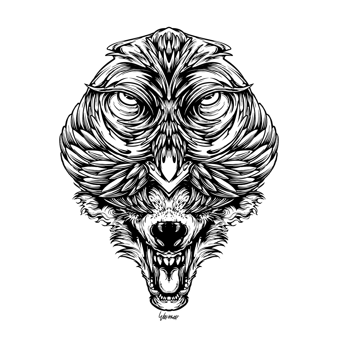 artwork darkart Drawing  green head ILLUSTRATION  owl wolf