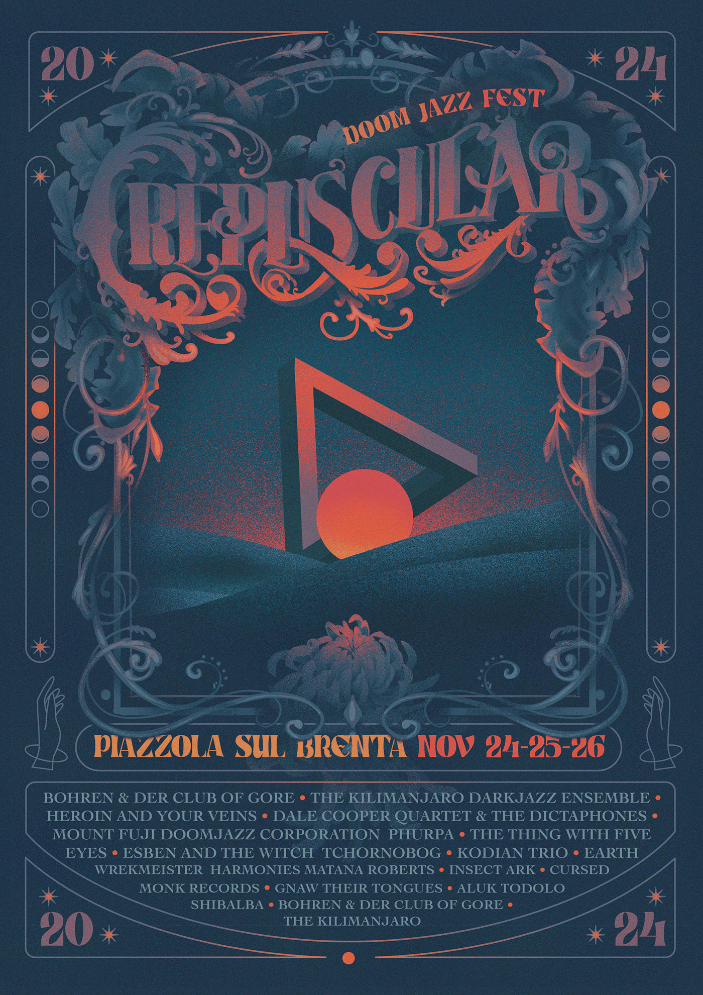The poster of the project, containing the logo, an illustration, and the list of the bands.