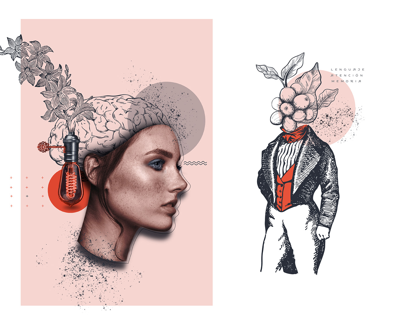 brain collage Creativity design ILLUSTRATION  Magazine design Neuroscience Poster Design typography  