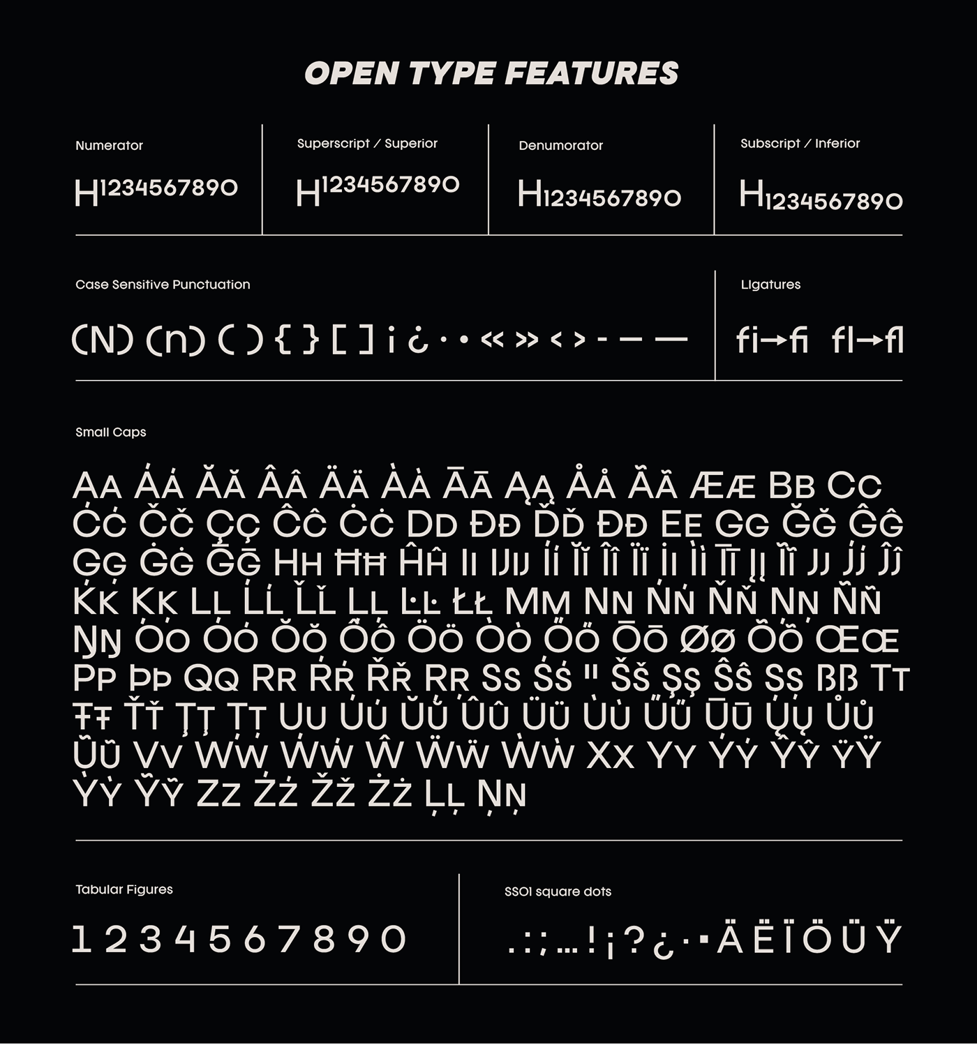 open type features of Franie font
