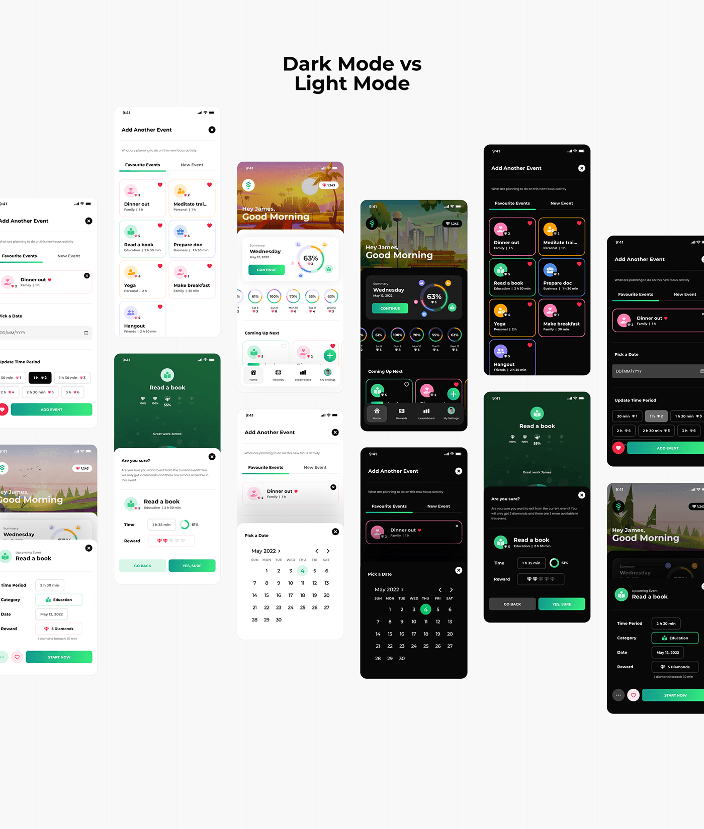 app Case Study dark mode Focus green mobile Mobile app ui design UX design visual design