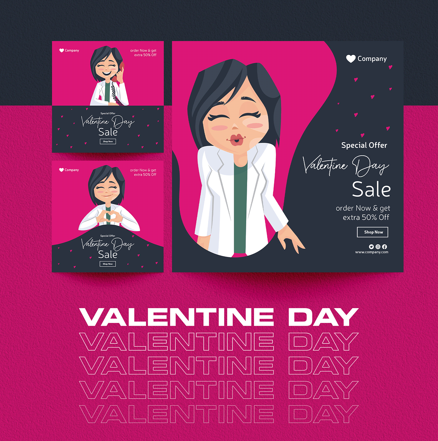 ads banner cartoon Character design  Digital Art  ILLUSTRATION  Love soical media post valentine vector