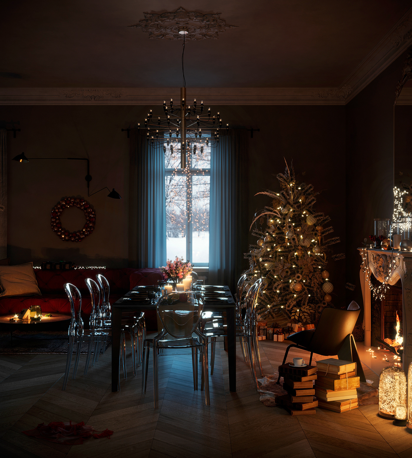 architectural archviz CGI Christmas christmasnight Interior Magic   newyear Newyearnight visualization