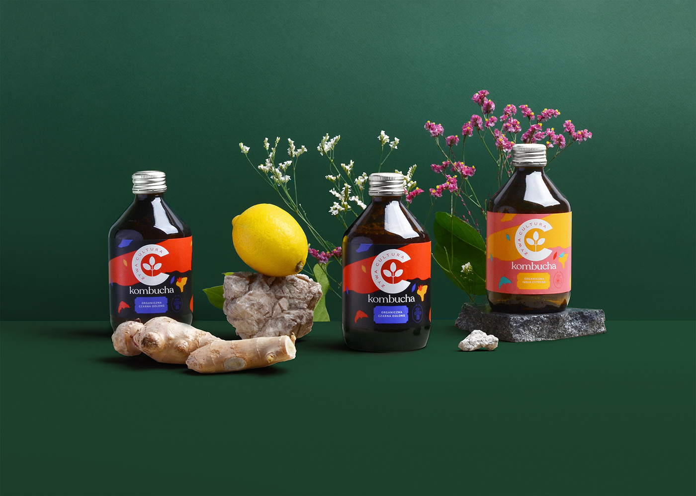 bottle colorful creative cultura drink healthy kombucha Label logo Packaging