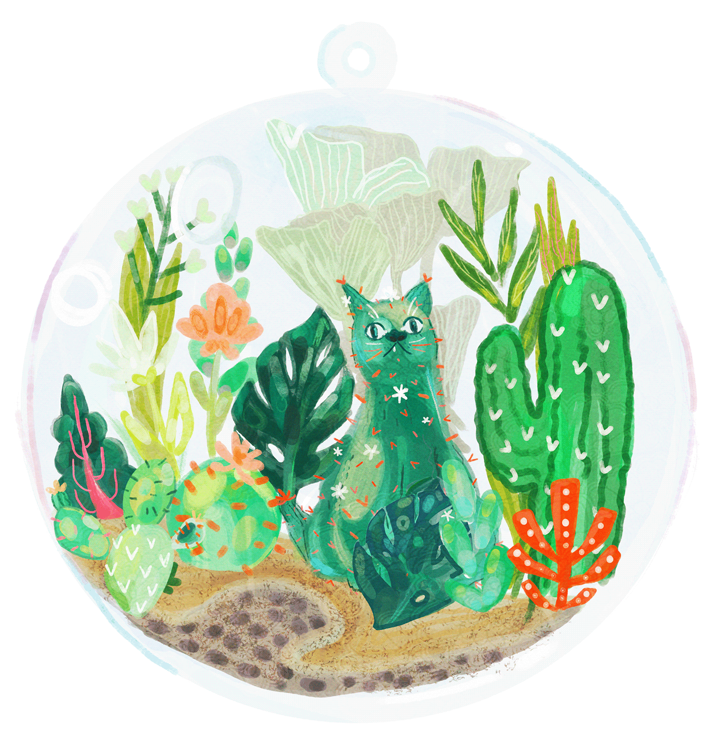 art artwork cactus Cat cats illustration catus digital illustration Drawing  plants terrarium