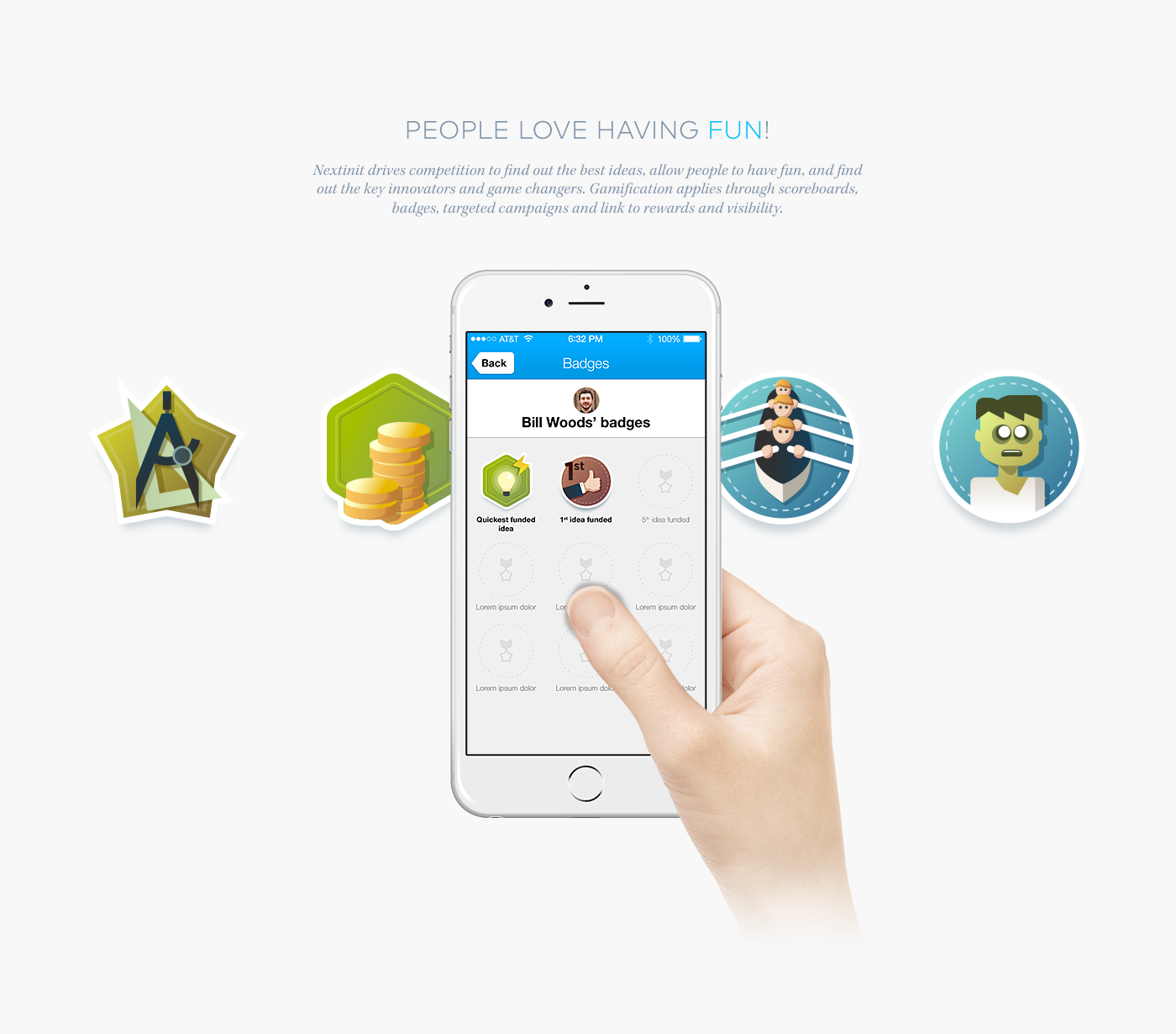 nextinit Mobile app ios gamification Badges innovation inspiration idea generation
