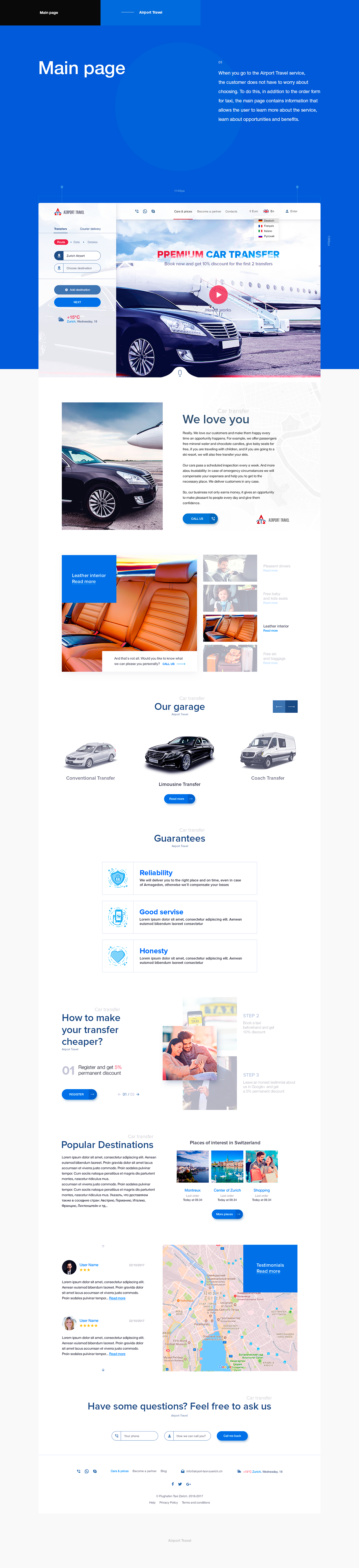 Web design minimal blue car TRANSFER airport taxi UI ux