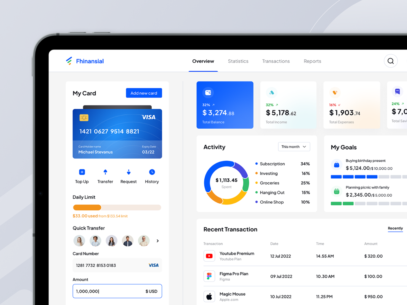 clean dashboard finance finance app Financial Dashboard Fintech minimal modern statistics uiuxdesign