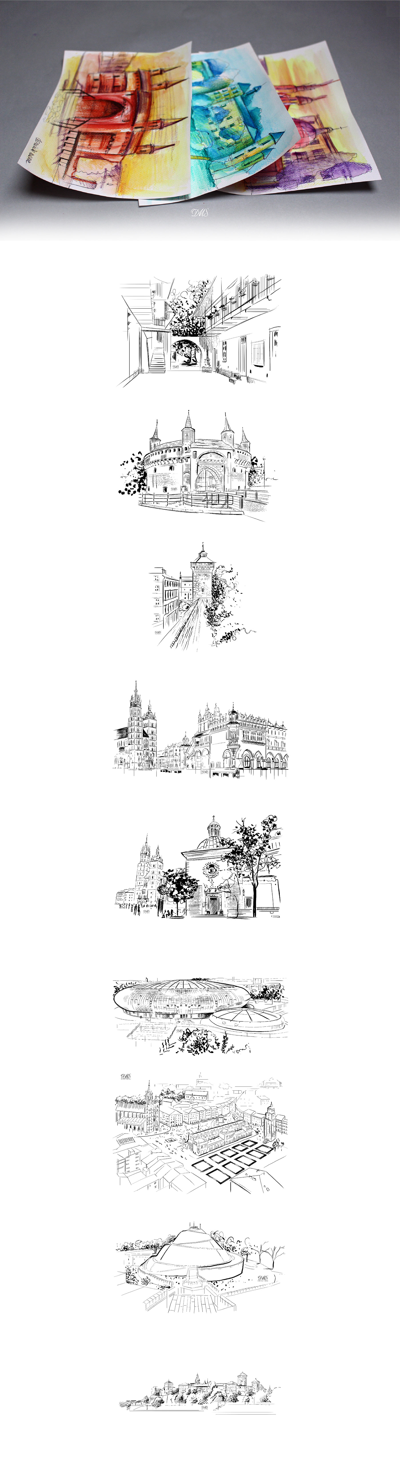 #Cracow ilustration Picture Drawing  city town