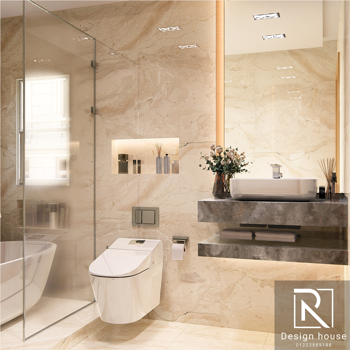 3 Bathrooms unit options interior design  Render 3D architecture visualization toilet bathroom modern design