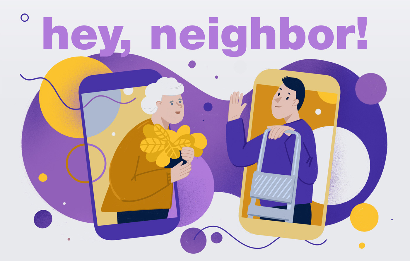 app illustration Character design  children city communication community digital illustration grandmother neighbors winter