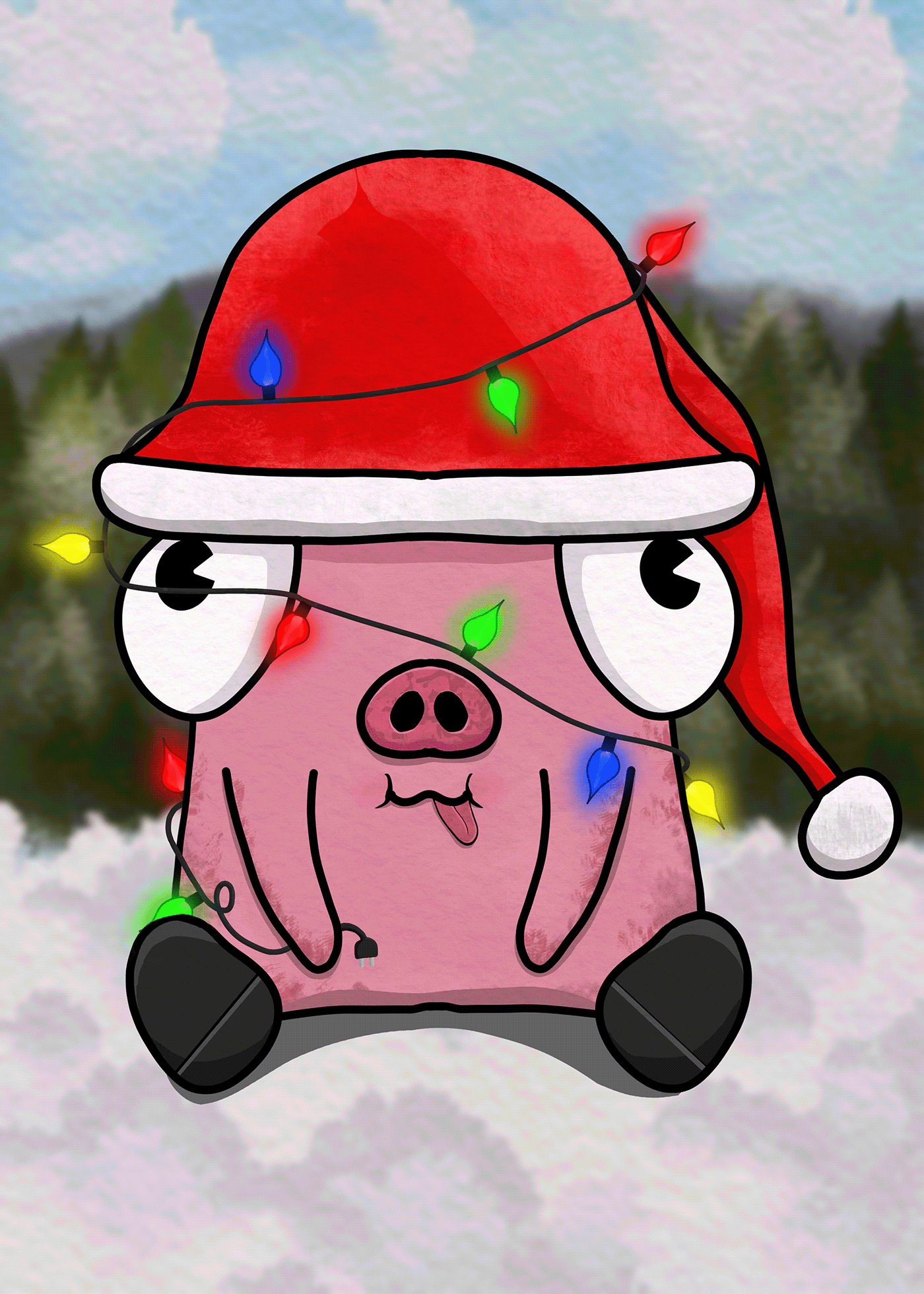 santa claus Christmas ILLUSTRATION  cute sweet Drawing  digitalart artwork pig