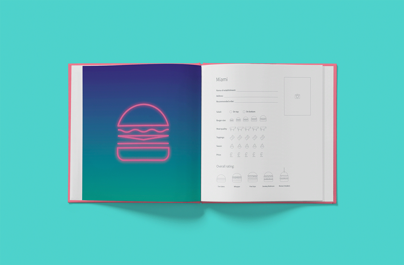 book design burger Colourful  concept cookbook Food  gradient hamburger ILLUSTRATION  Travel