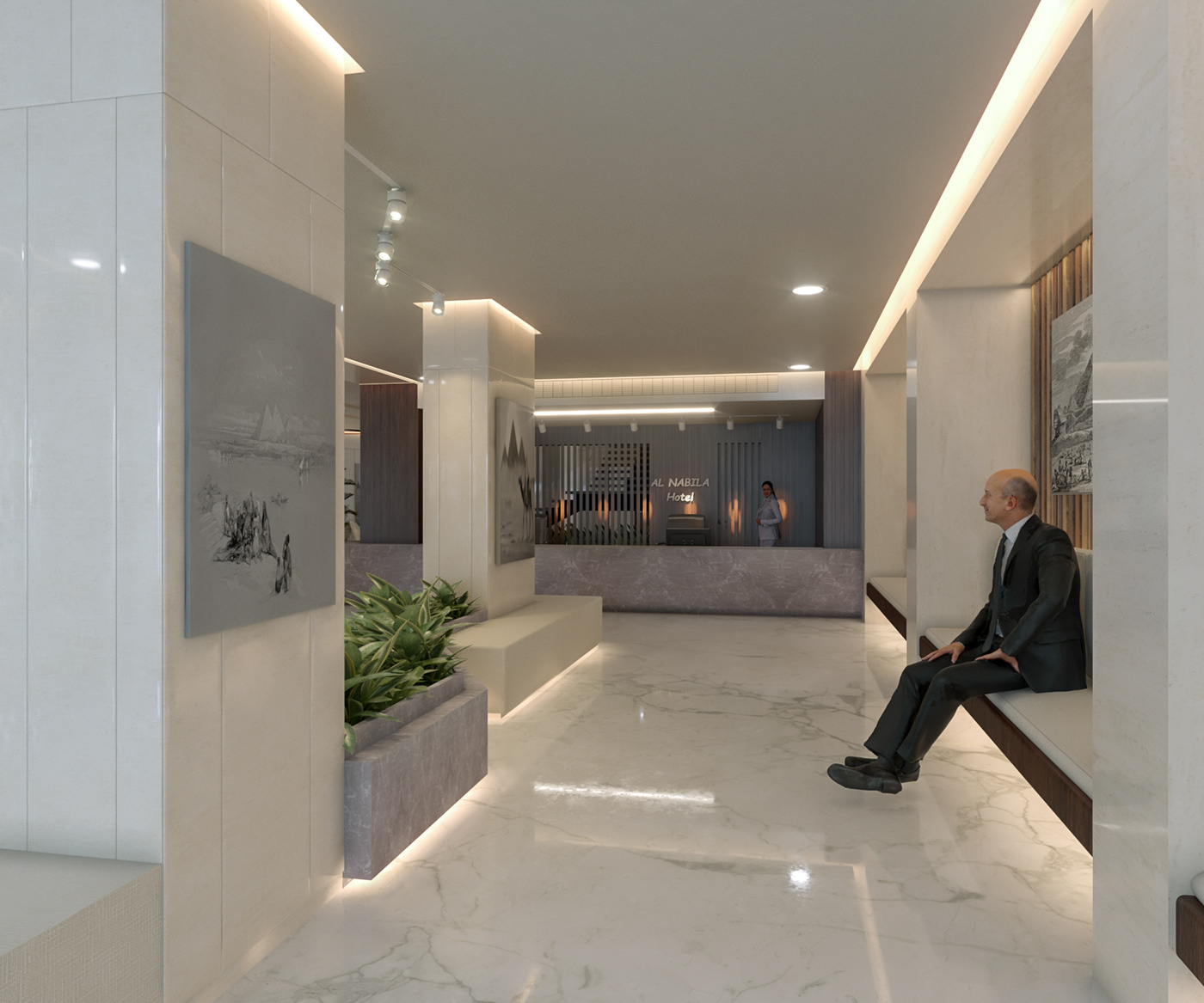 Eslam Hamed Interior architecture 3ds max visualization vray Render hotel reception interior design 