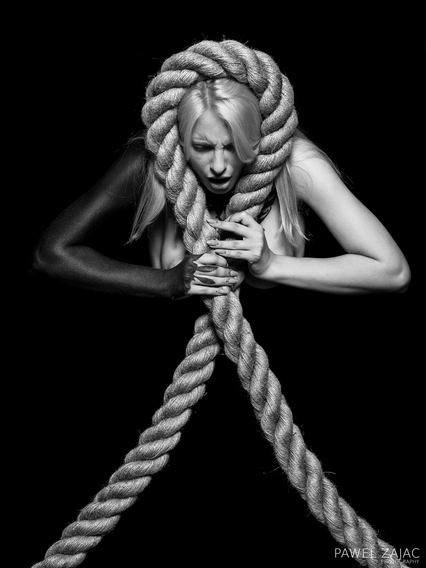 beauty blonde editorial magazine model rope tatoo