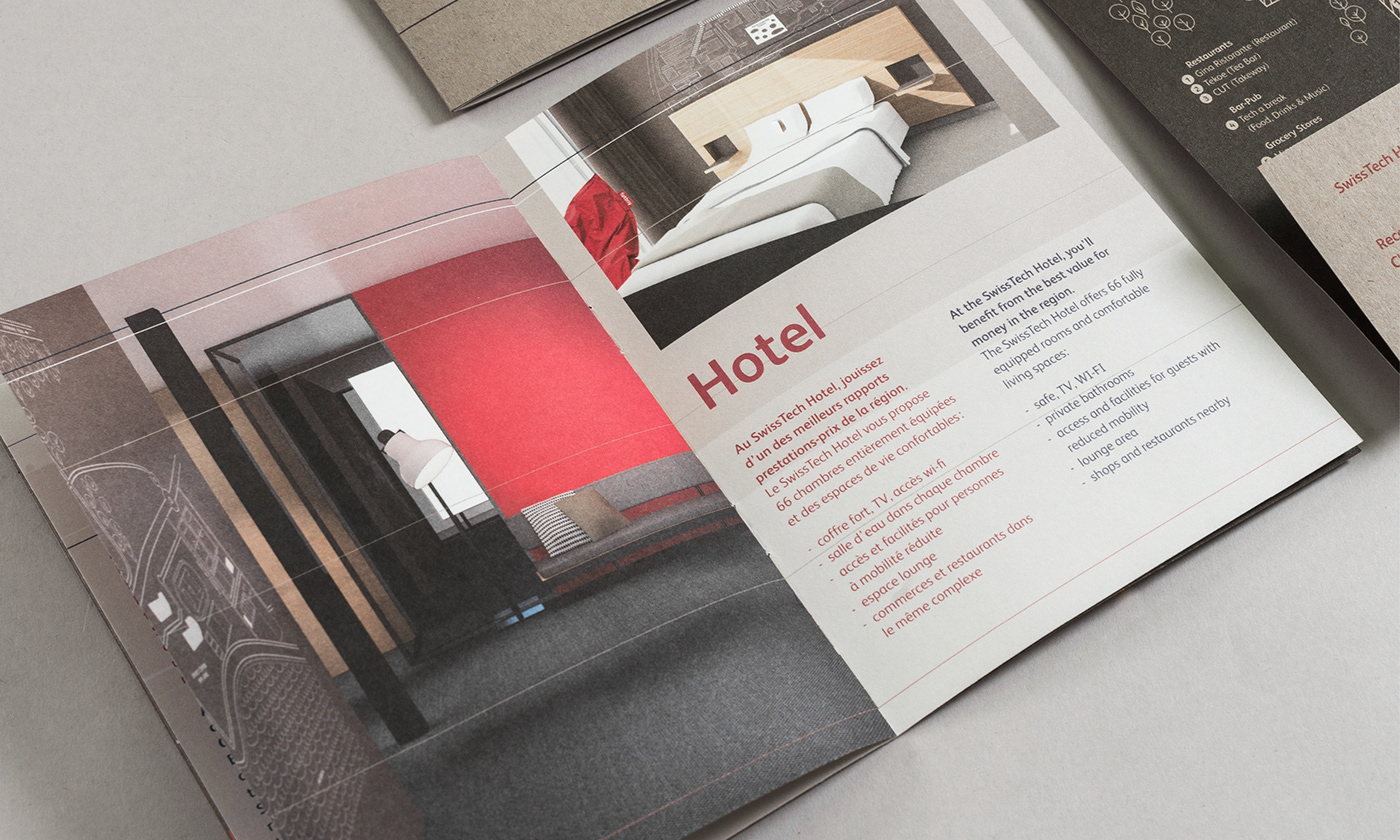 SwissTech hotel epfl graphic design  print Switzerland Moser graphisme hotel room Stationery