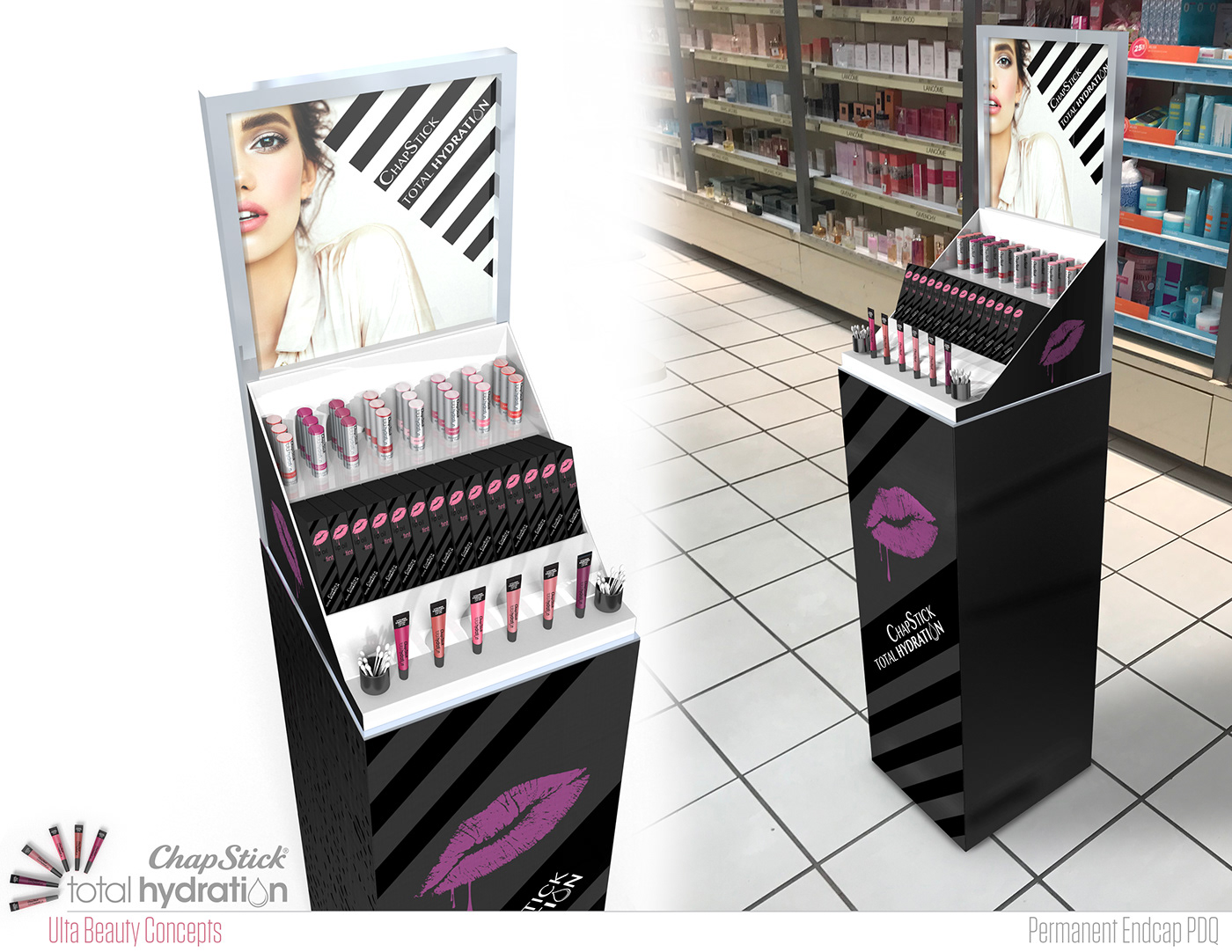 3D chapstick concept Cosmetic Display ideation Render Retail Ulta
