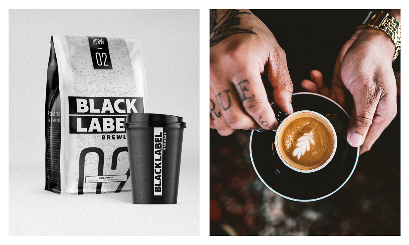 branding  bold b&w Coffee Packaging business card Urban grit modern