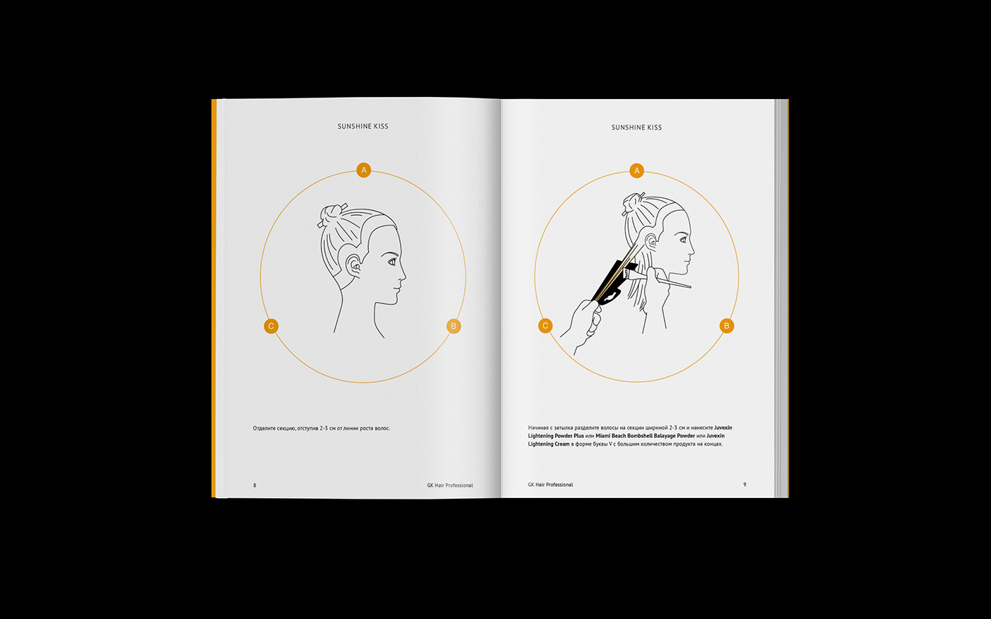 Balayage hair tutorial instruction design illustrations brochure