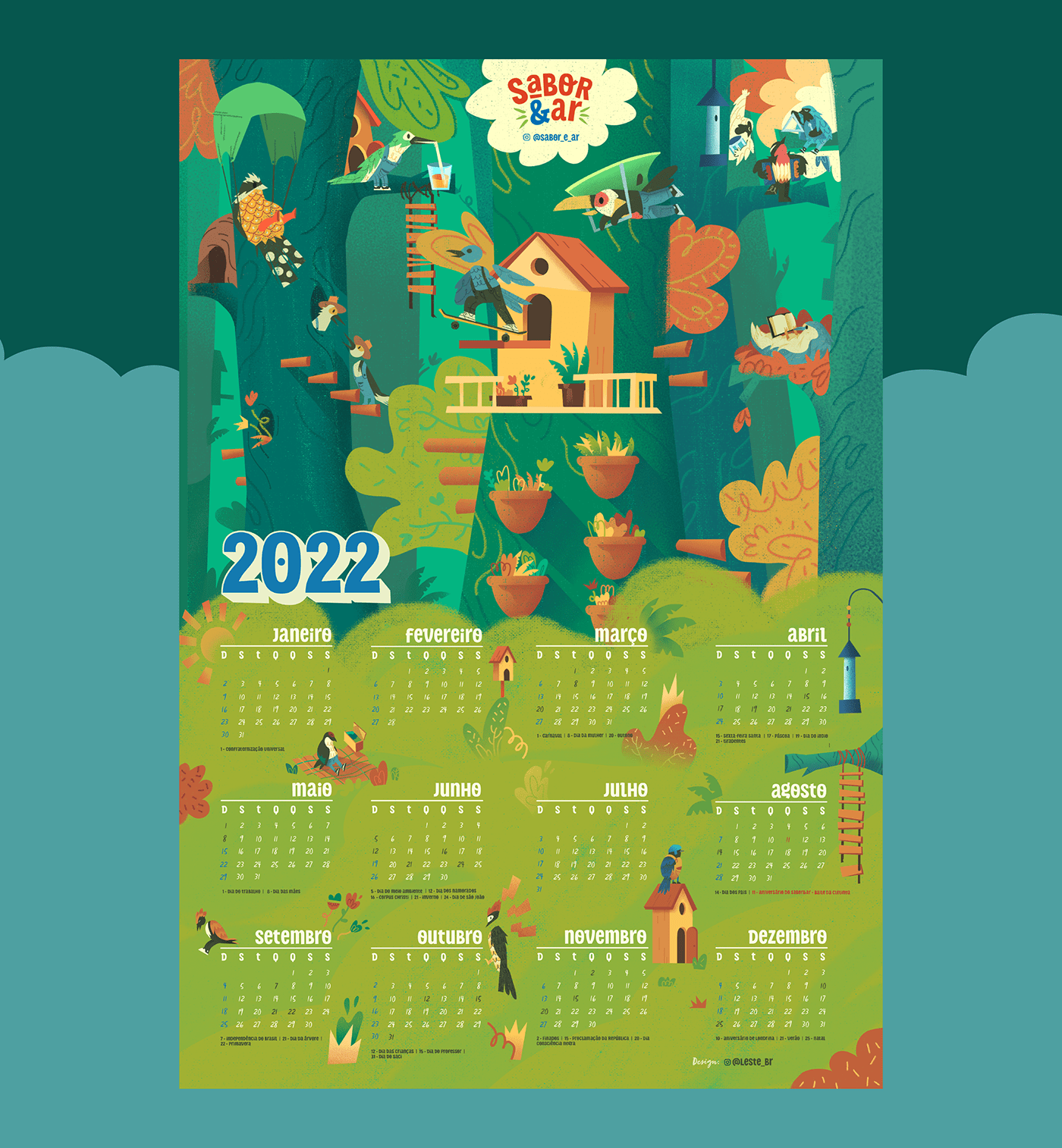 2022 Calendar bird calendar Digital Art  ILLUSTRATION  Ilustração londrina Nature
