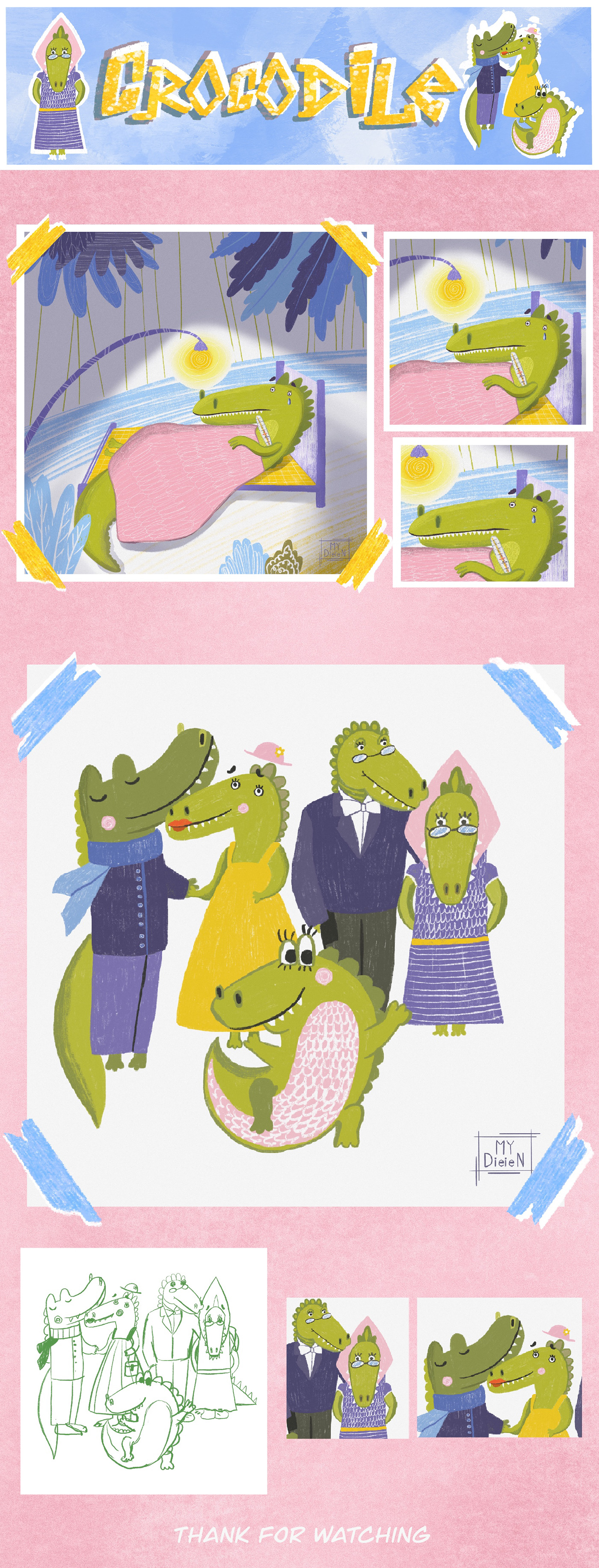 art crocodile animal Character design  children book cute art Digital Art  family ILLUSTRATION  kids