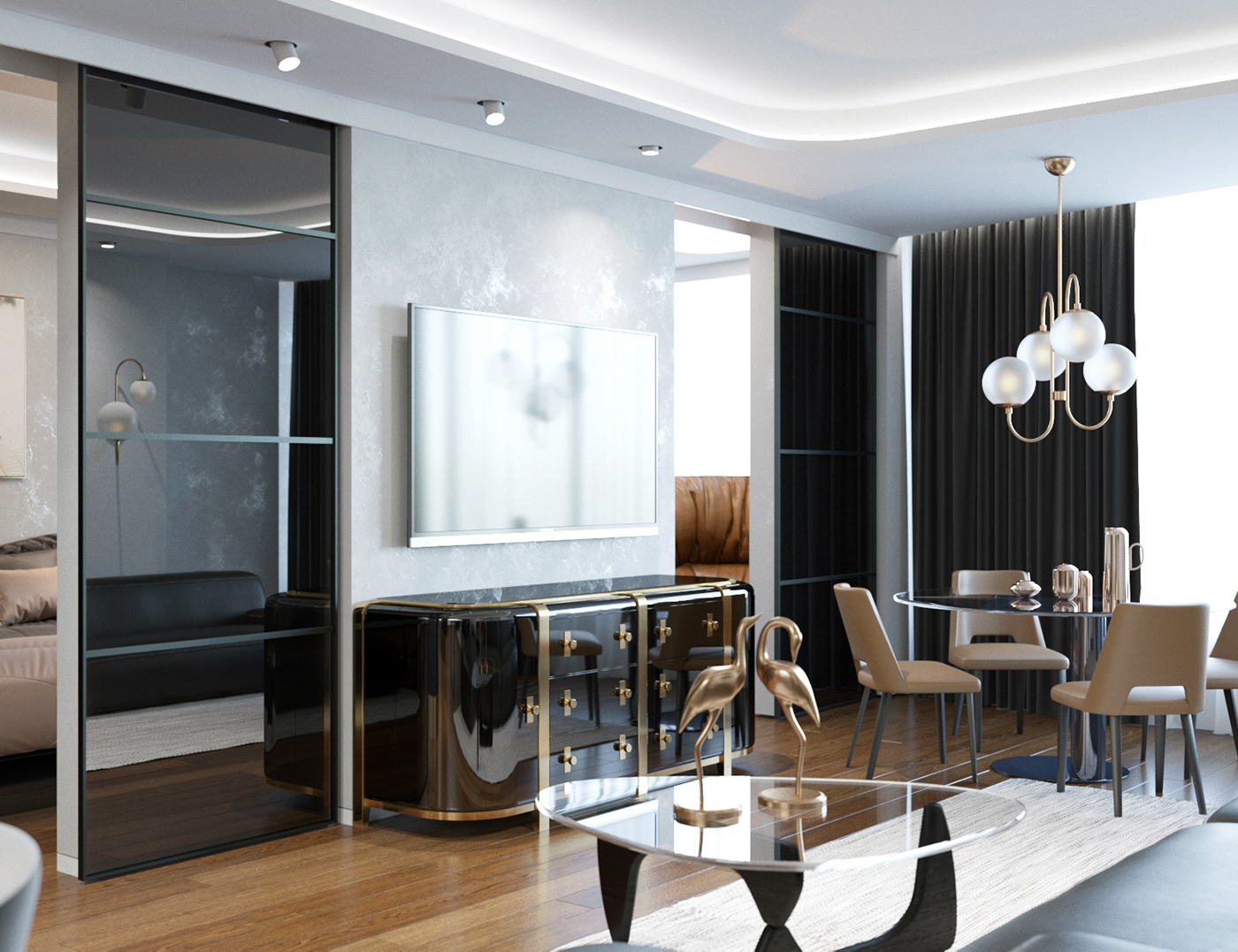 apartment interior design  Retro black gold