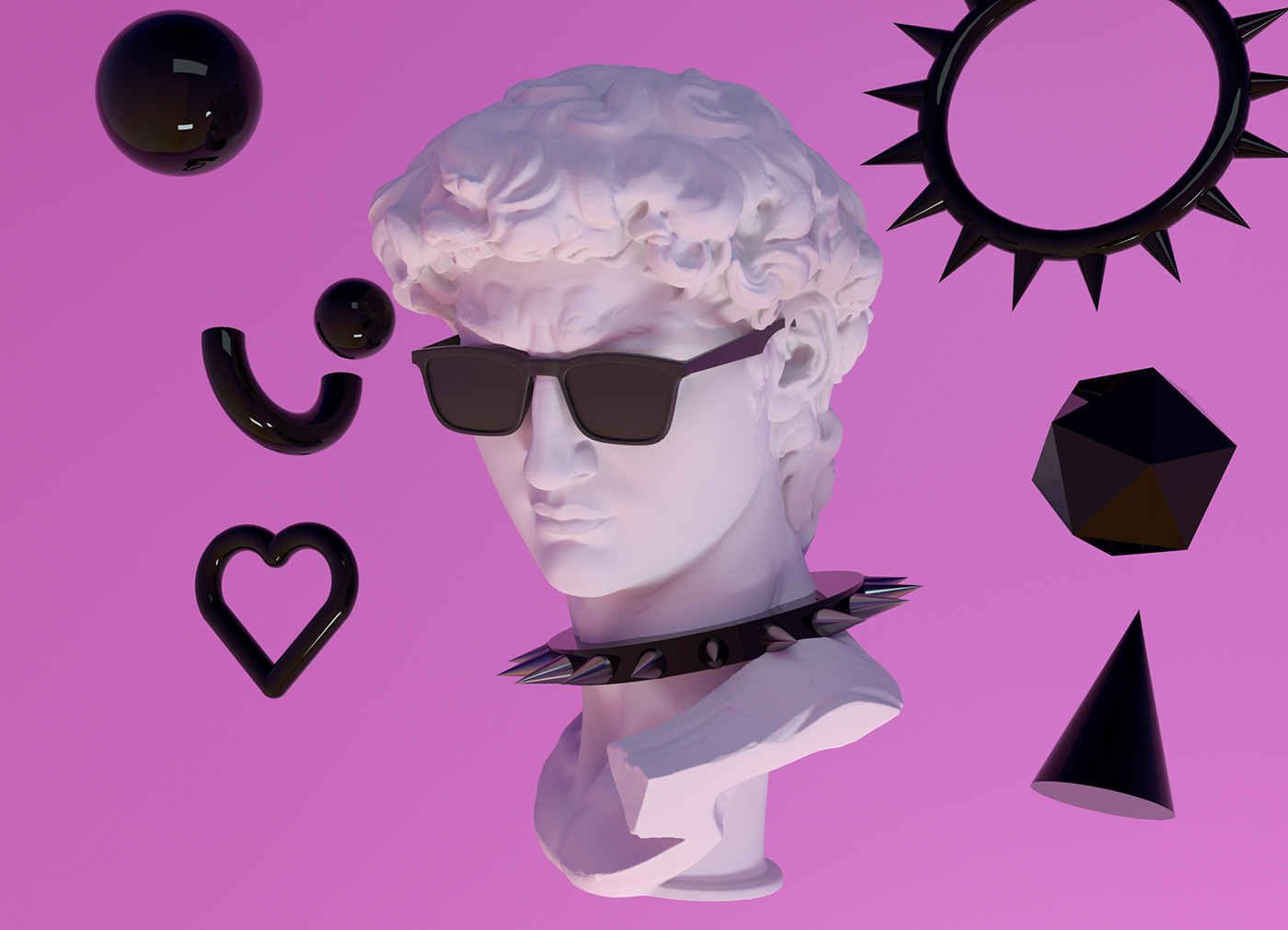 3D black cool david glossy modern pink Render surreal