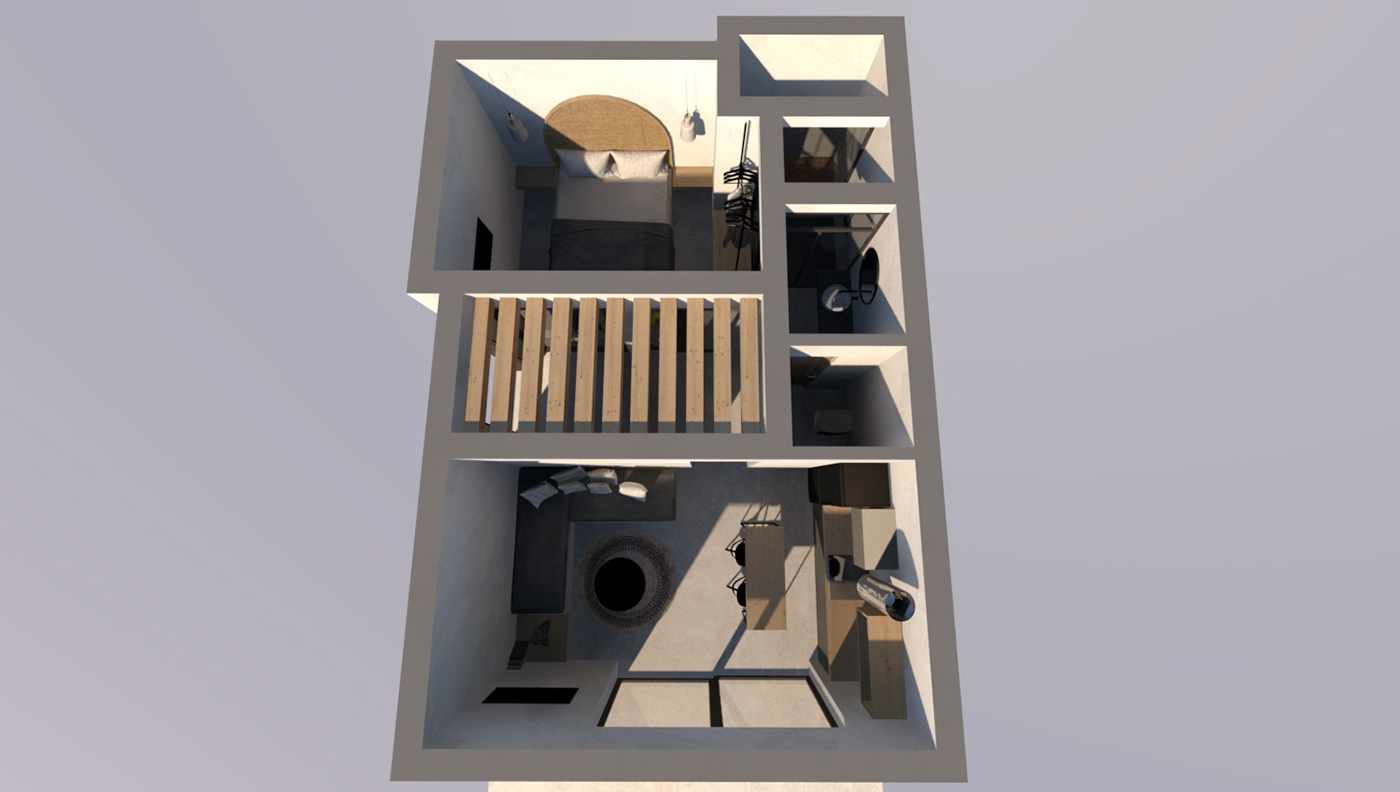 3D architecture design hotel room Interior interior design  Render santorini visualization
