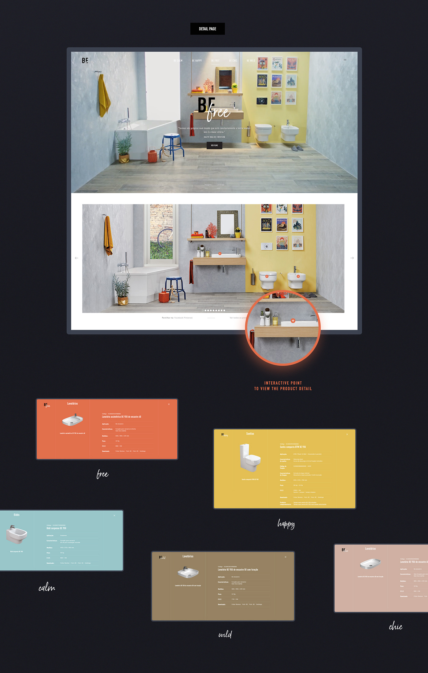 Website UI bathroom Sanitana Ambient minimal product colors mobile Responsive