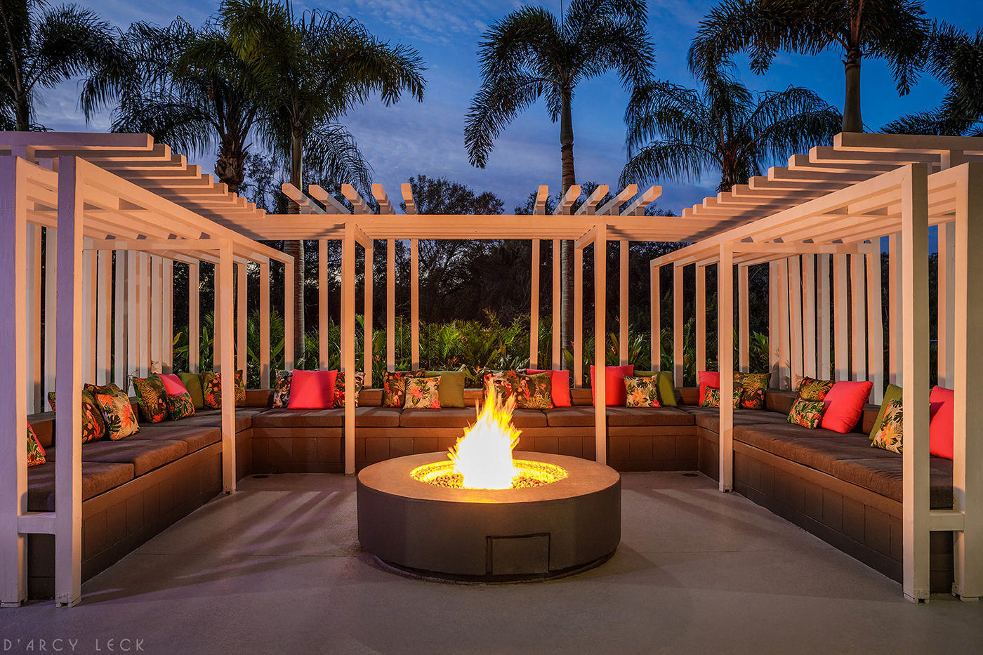 Hospitality photography of the fire pit area of the DoubleTree Sarasota Bradenton Airport hotel