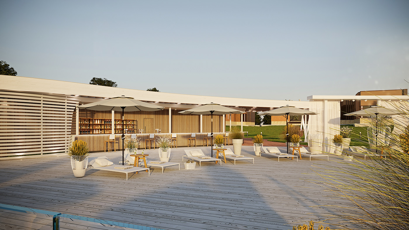 architecture interior design  corona render  wellnes wellness resort infinity pools