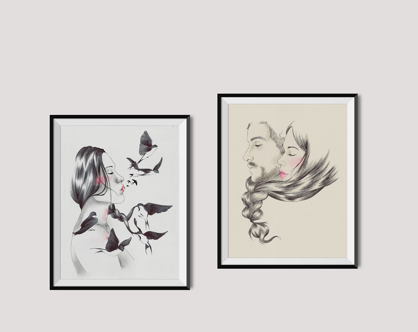 ilustracion dibujo acuarela bird Love ink watercolor girl women retrato portrait delicate