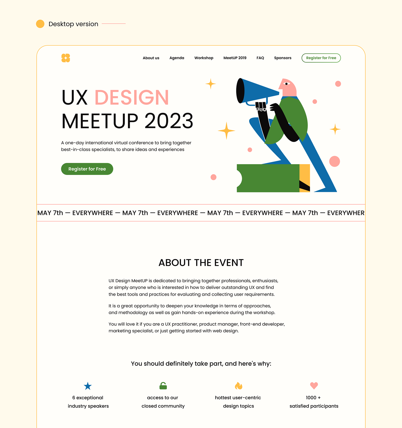 bright Colourful  design conference Event Figma landing page meetup ux ux/ui