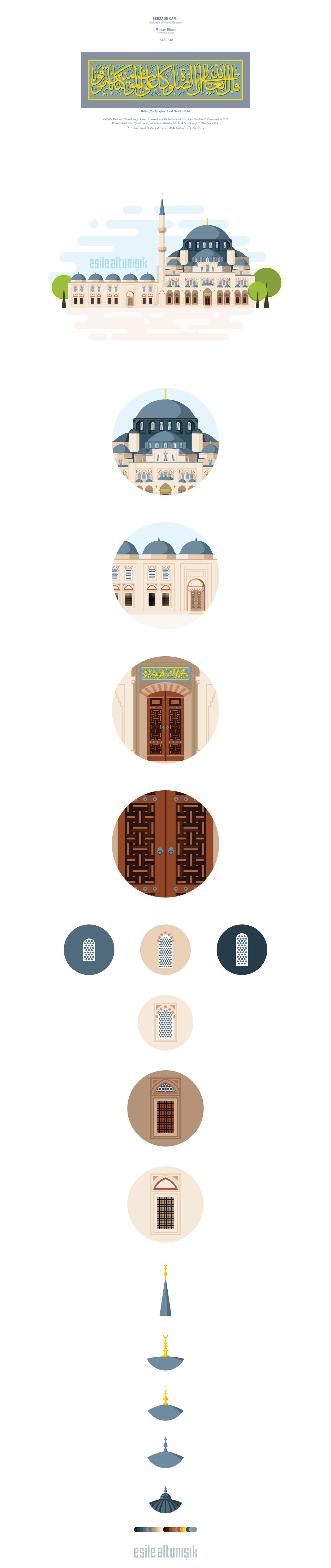 Şehzade Camii prince mosque mosque camii istanbul flat vector design ILLUSTRATION  esile altunışık